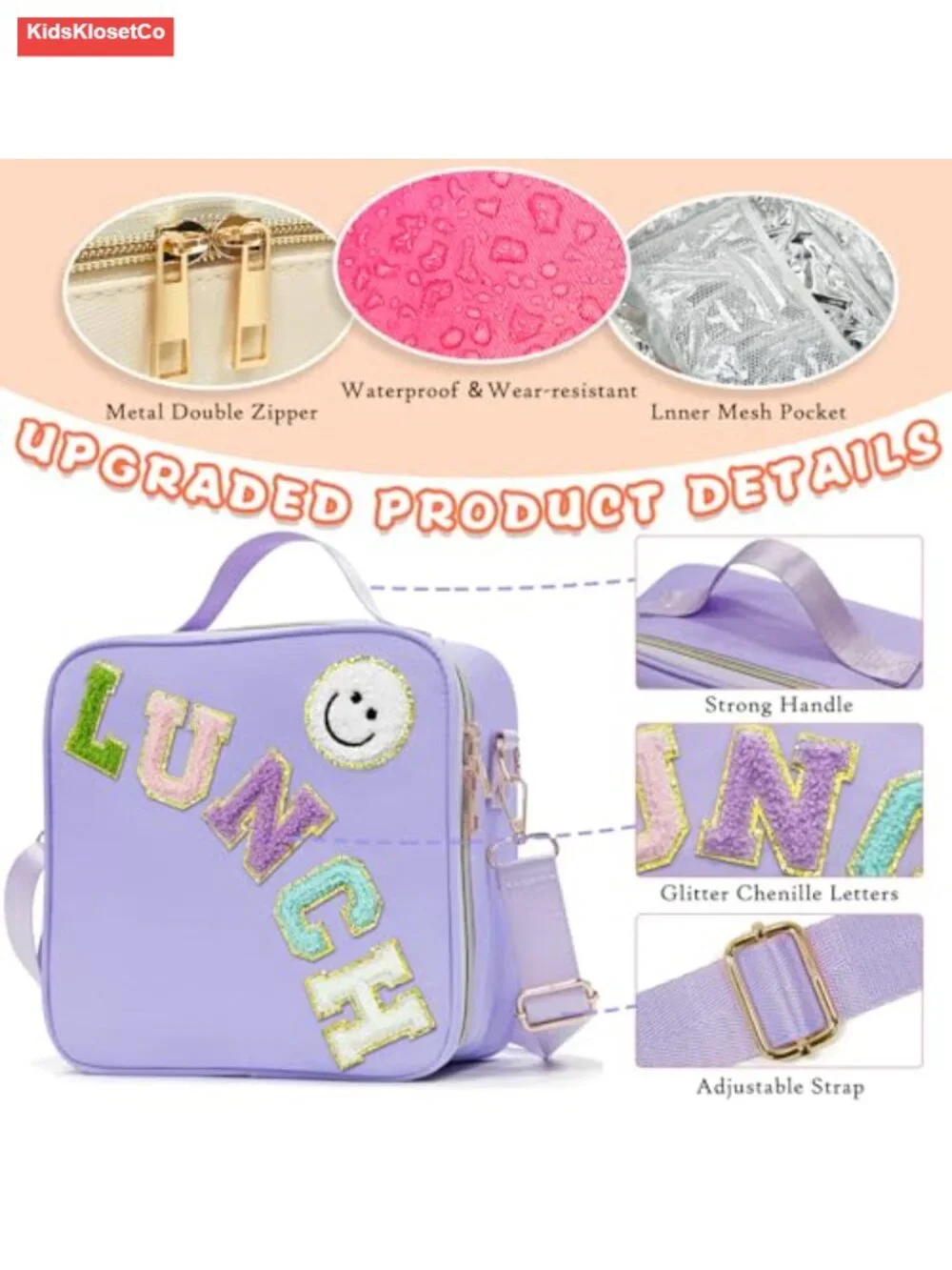 Insulated Lunch Bag Waterproof Nylon Tote with Adjustable Strap - Picture 2 of 6